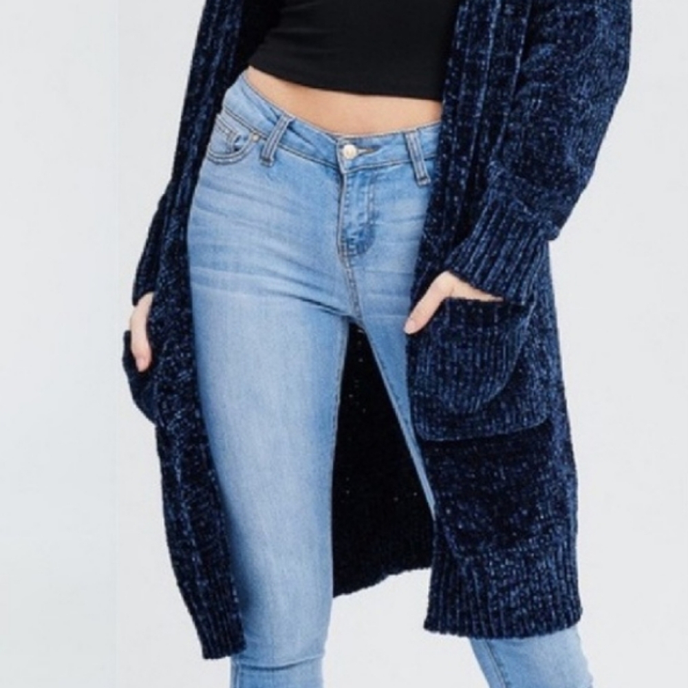 EMORY Chenille Long Line Cardigan Midnight Blue - Picture 7 of 10
